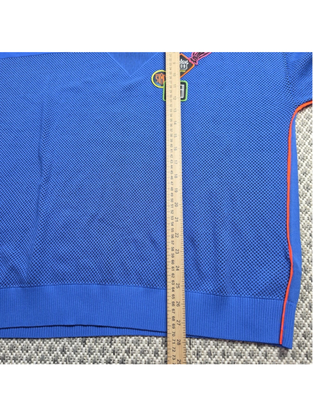 Diesel Men’s L Blue Textured Knit Crewneck Sweater Embroidered Patches Y2K Logo - Picture 9 of 10